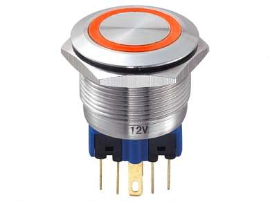 Кнопка M22 ON-ON LED12V IB22T-PZ (GQ22-11ZE) 5A/250V 6c IP67 SS -красная-