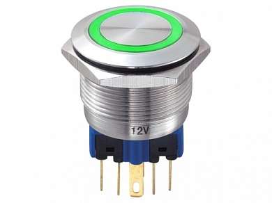 Кнопка M22 ON-(ON) LED12V IB22T-P (GQ22-11E) 5A/250V 6c IP67 SS -зеленая-