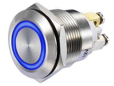 Кнопка M19 OFF-(ON) LED12V GQ19F-10E 3A/250V 4c IP65 -синяя-