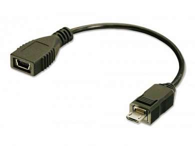 Переходник шт. Micro USB 5 pin - гн. Mini USB 5 pin, шнур 10 см, Ni/Pl