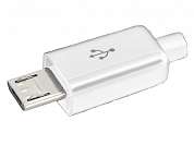 Штекер Micro USB-B 5-pin 8mm  Ni/Pl -белый-
