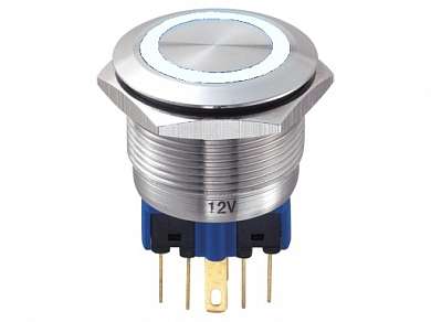 Кнопка M22 ON-ON LED12V IB22T-PZ (GQ22-11ZE) 5A/250V 6c IP67 SS -белая-