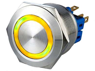 Кнопка M25 ON-(ON) LED12V IB25T-PF (GQ25-11E) 5A/250V 6c IP67 SS -желтая-