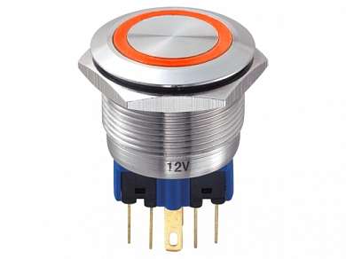 Кнопка M22 ON-(ON) LED12V IB22T-P (GQ22-11E) 5A/250V 6c IP67 SS -красная-