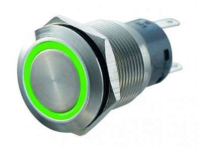 Кнопка M19 ON-ON LED12V IB19S-PZ (LAS1-AGQ-11ZE) 5A/250V 5c IP67 -зеленая-