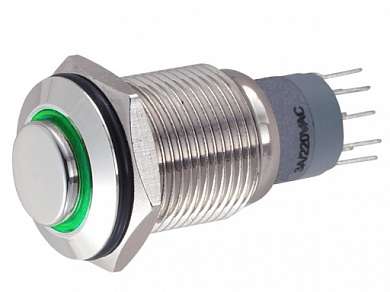 Кнопка M16 ON-ON LED12V IB16S-GZ (LAS2-GQH) 3A/250V 5c IP65 -зеленая-